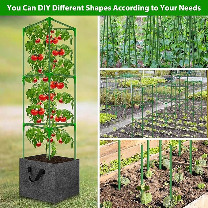 Tomato Cages for Garden with 3 Grow Bags 10 Gallons, 3 Pack Metal Tomato Cage Trellis, Garden Cage Heavy Duty Tomato Stake Support