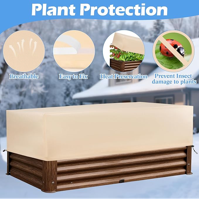 Plant Covers Freeze Protection 2 Pack with Elastic Drawstring & Magic Tape, 3.54 oz/yd² Cold Winter Frost Blanket Planter Box Cover for Raised Garden Bed Flower Pot, 43.3 x 15.7 x 17.7INCH