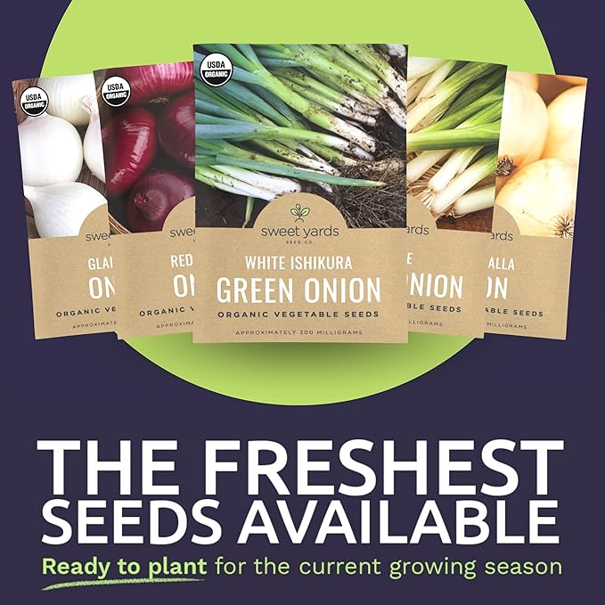 Organic Onion Seeds Variety Pack - 6 Individual Packs - 2026 Season - Walla Walla, Gladstone, Red Geneva and More! for Indoor & Outdoor Planting (Non-GMO, Certified Organic) -