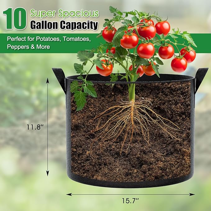 FEED GARDEN 10 Gallon Grow Bags 4 Pack – 300G Thickened Fabric Plant Pots with Reinforced Handles, Breathable Drainage Planters for Vegetables, Tomatoes, Herbs, Indoor & Outdoor Gardening