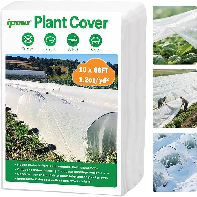 10 FT x 66 FT Plant Covers for Frost & Sun Protection, Thick 1.2 oz/yd² Frost Cloths Blankets to Extreme Low -4 °F Temperatures, Reusable Floating Row Covers for Outdoor Garden Vegetables Seedlings