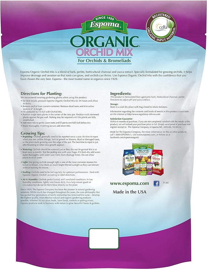 Espoma Organic Orchid Mix 4-quart bag. For All Orchids and Bromeliads. Ideal for Phalaenopsis, Dendrobium, and other Types of Orchids. For Organic Gardening