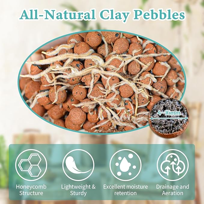 Legigo 15 LB Organic Leca Clay Pebbles for Plants, 4mm-16mm 100% Natural Leca Balls for Indoor Plants, Hydroton Clay Pebbles for Plants Hydroponic Aquaponics Growing Orchid Drainage Terrarium