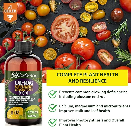 𝐏𝐑𝐎𝐅𝐄𝐒𝐒𝐈𝐎𝐍𝐀𝐋 Grade Organic Cal-Mag Plus Growing Fertilizer Concentrate: Calcium, Magnesium, Iron & Micronutrients Supplement for Plant Deficiencies (9-0-0 NPK) - 8oz Bottle