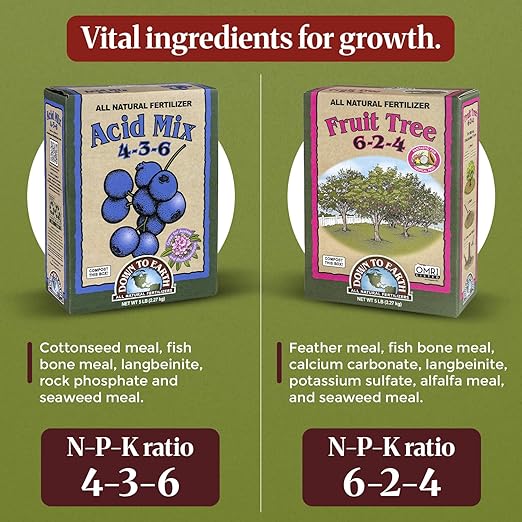 Down to Earth Organic Acid Mix 4-3-6 & Fruit Tree Fertilizer 6-2-4 Bundle | Nourishes Acid-Loving Plants & Fruit Trees | Organic Ingredients for Healthy Growth & Abundant Harvests | 5 LB Each