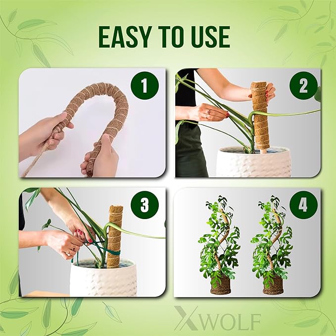 2 Pack 48 Inch Bendable Moss Pole Monstera Plant Support for Climbing Indoor Plants, Tall Coir Plant Pole Sticks & Plant Stakes for Pothos, Philodendron & Potted Plants, Includes Plant Ties
