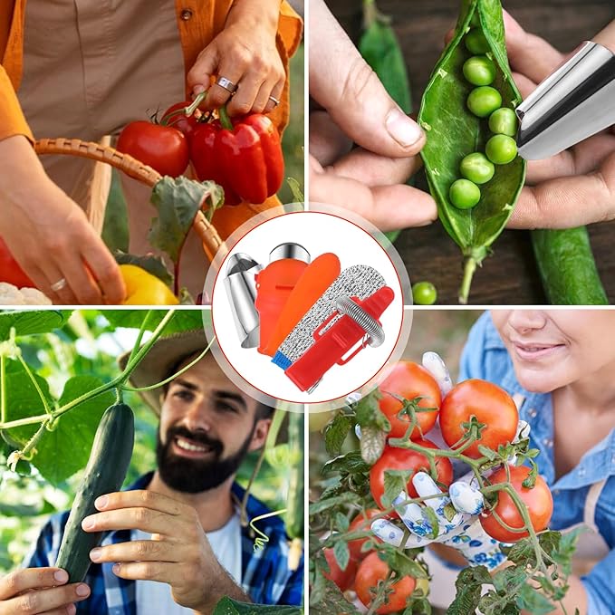 16 Pcs Thumb Knife for Gardeners,Multifunctional Gardening Thumb Knife Tool Set,Portable Garden Finger Cutter for Plant Vegetable Fruit Picking,Trimming,Harvesting, Red