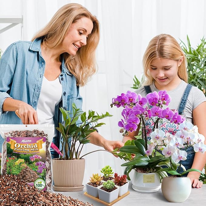 Orchid Bark Potting Mix - 9QT Natural Orchid Potting Mix for Repotting, Blended with Small Pine Bark and Perlite to Provide Ideal Ventilation and Good Drainage for Orchids and Other Potted Plants