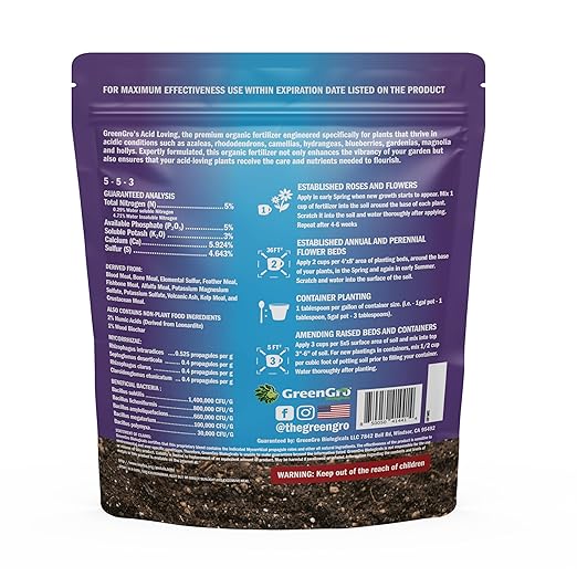 GreenGro Acid Loving Organic Fertilizer - 4 Pound Bag | Outdoor & Indoor Plant Food | Great for Flowers & Houseplants |