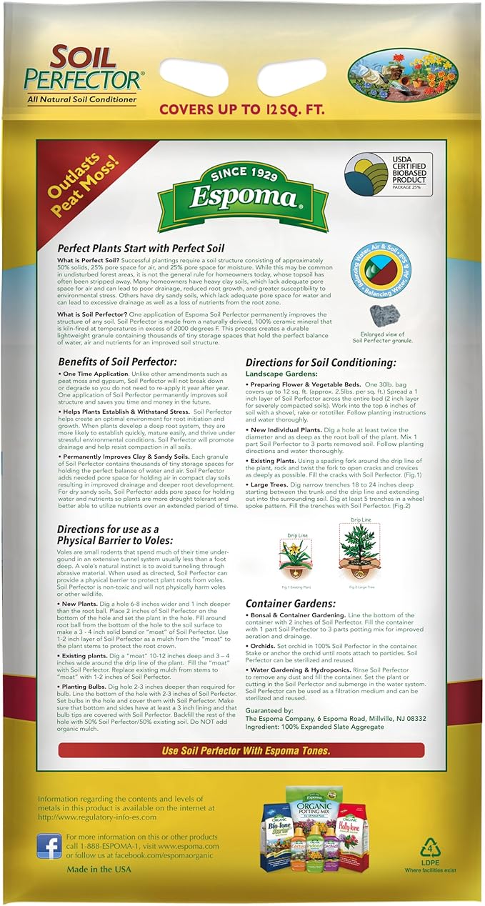 Espoma Soil Perfector Permanently Improves All Soils. A Simple One Time Application Prevents Compaction and Promotes Plant Root Growth. 30 lb. Bag ~ Pack of One