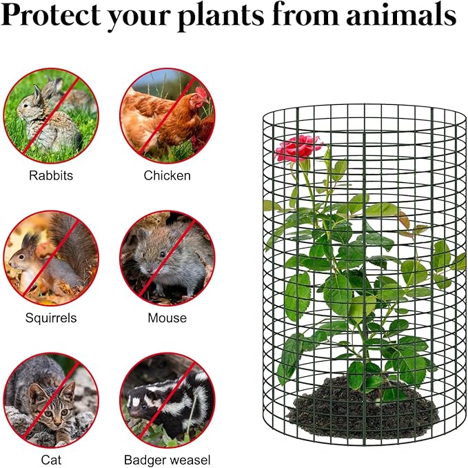 18 Pcs 24'' x 12'' Large Wire Plant Protector from Animals, 6 Pack Metal Plant Cage Chicken Wire Cloche with Ground Stakes and Nylon Tie to Keep Animals Out, Garden Protection Bunny Barricade