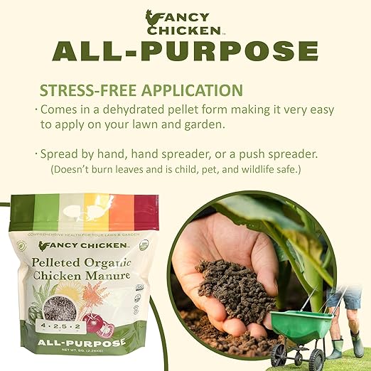 All-Purpose Manure - 5lbs Pelleted Dried Organic Chicken Manure | All-Natural Plant Food | Ideal for Vegetables Plants Fruits Trees Lawn Gardening & Farming | USDA Organic