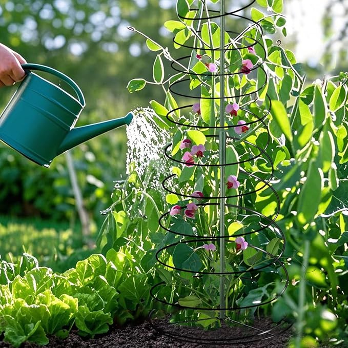 Pea Trellis Green Bean Trellis for Garden - 2 Pack Sugar Snap Tower Stretchable to 50in with Poles, Metal Climbing Plant Growing Cage Support for Cucumber Vine Vegetable Indoor Outdoor