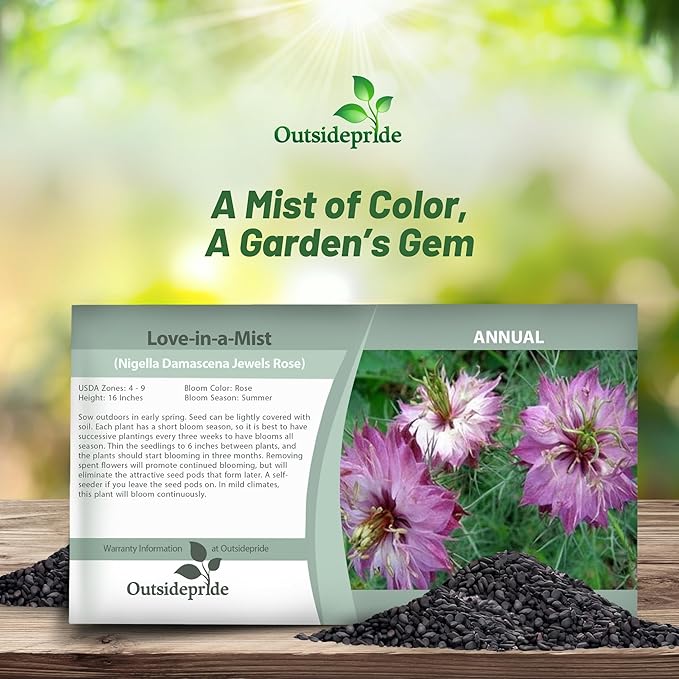 Outsidepride Jewels Rose Nigella Seeds - 1000 Pcs Annual Flower Seeds for Planting with Vibrant Blooms & Lacy, Fern-Like Foliage, Attractive Cut Flower for Small Garden Spaces & Floral Arrangements