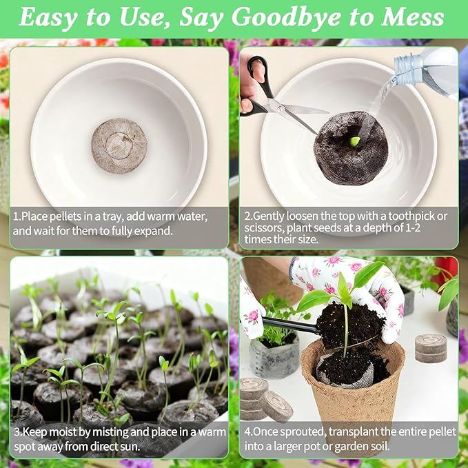Legigo 100 PCS 50mm Peat Pellets Seed Starter Soil, Compressed Seed Starting Pods Plant Starter Soil Pods Plugs for Seedlings, Peat Pods for Starting Seeds, Herbs Tomatoes Flowers and Vegetables