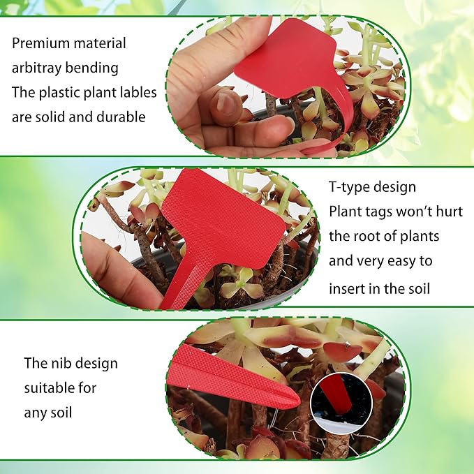 Plant Labels Tags 200Pcs T-Type Plant Markers Plastic Plant Label Tags Garden Tags Plant Labels for Outdoor Garden Waterproof Plant Label Identification Stakes with Permanent Marking Pen 5 (Red)