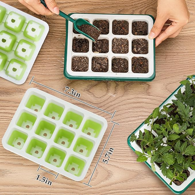 Ryscam 10pcs Reusable Seed Starter Tray, 120 Cells Seed Starter Kit, Silicone Seedling Starter Trays for Starting Plant Seeds with Flexible pop-Out Cells, Indoor Gardening Plant Germination Trays