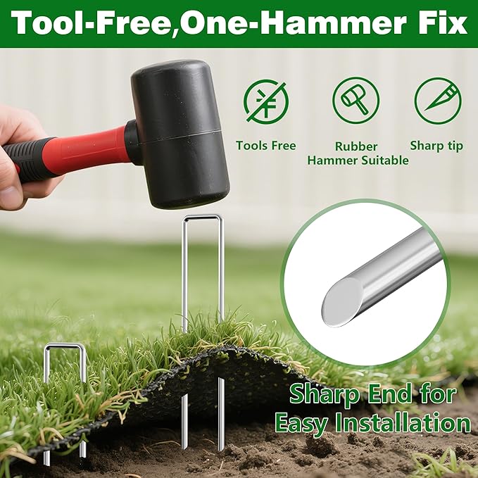 AMAGABELI GARDEN & HOME 300 Pack Galvanized Landscape Staples 10 Inch 11 Gauge Garden Staples Garden Stakes Plant Cover Stakes U-Shaped Landscape Stakes Landscape Pins for Weed Barrier Fabric