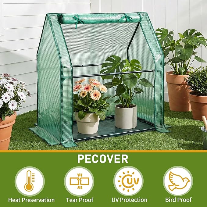 Outvita Mini Greenhouse, Outdoor 3'x3'x3' UV Protected 2-Layer PE Cover Plant Hot House for Flowers, Seed and Vegetables Protection with Roll-up Zippered Doors for Patio Balcony Backyard