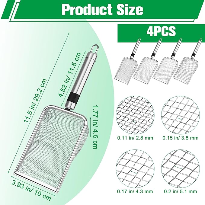 4PCS Soil Sifter for Gardening, Stainless Steel Sand Soil Compost Sifter for Gardening with Handle, Sieve for Rocks (0.2/0.17/0.15/0.11 in Mesh)