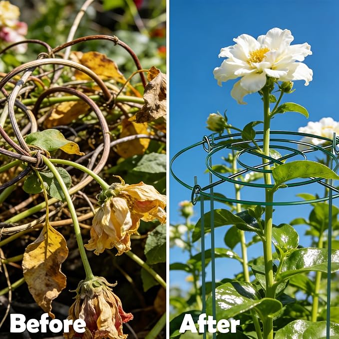 8PACK Peony Cages and Supports, Heavy Duty Metal Peony Support Cage, Plant Supports for Outdoor Plants, Plant Support Ring with Grid, for Rose Peony Flowers Tomato (11.5" Dx16 H, Green)