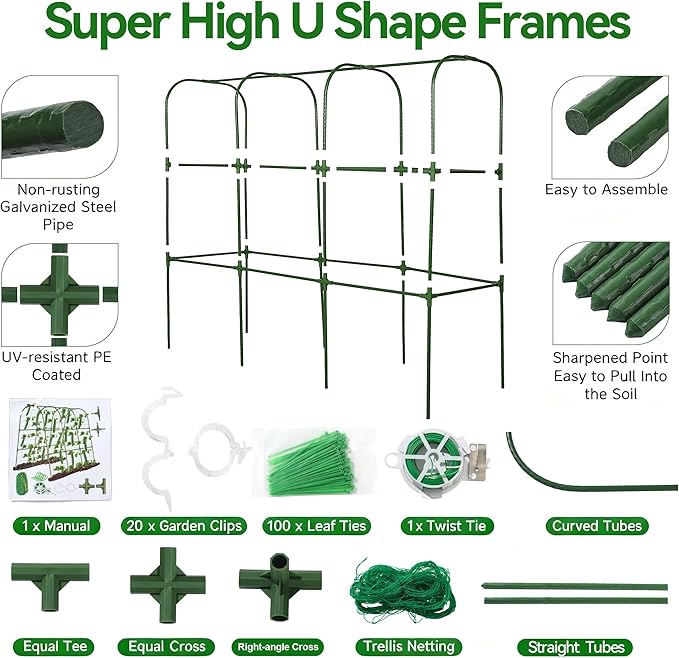 Garden Cucumber Trellis for Climbing Plants, Outdoor Metal Garden Arch Trellis, Plant Support for Vegetables Tomato Trellis Raised Garden Bed (Green, 47.2" Lx21.6 WX47.2 H-M)