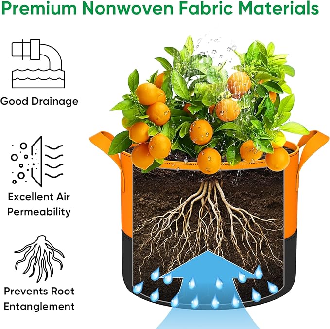 15-Gallon Grow Bags for Potato Planting: 6 Pack Heavy Duty 350G Thickened Potatoes Planter Bags with Handles - Fabric Pots Felt Garden Bags for Growing Vegetable Fruit Flower Herb with Plant Labels