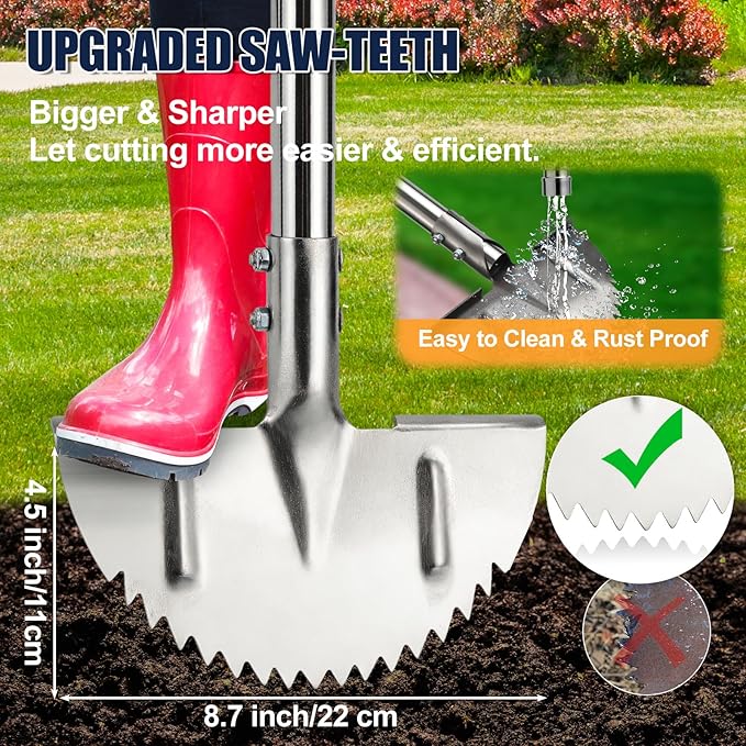 Lawn Edger, 34"-49" Edger Lawn Tool, Heavy-Duty Stainless Steel with Adjustable Handle & Foot Pedal for Straight & Curved Edges, Ideal for Lawn Trimming, Home Garden Lawn Care, Yard Maintenance