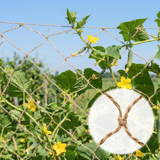 1 Piece 8 ft Jute Net Plant Support Netting Heavy Duty Garden Plant Trellis Netting for Climbing Plants Outdoor Indoor Grow Net for Cucumber Vine Tomatoes Peas Flower Fruits Vegetables