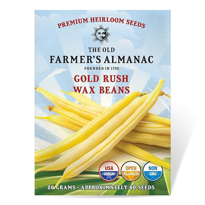 The Old Farmer's Almanac Heirloom Gold Rush Wax Bean Seeds - Premium Non-GMO, Open Pollinated, Heirloom, USA Origin (1 Packet - 20 Grams - Approx 60 Seeds)