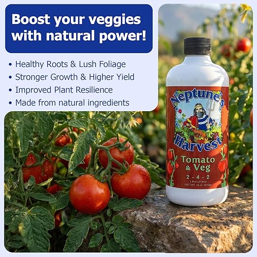 Neptune’s Harvest Organic Tomato & Vegetable Plant Fertilizer (2-4-2) - Liquid Plant Food w/Fresh Fish, Seaweed, Molasses, Yucca Extract, & Humic Acids - for Vegetable Garden (Pint)