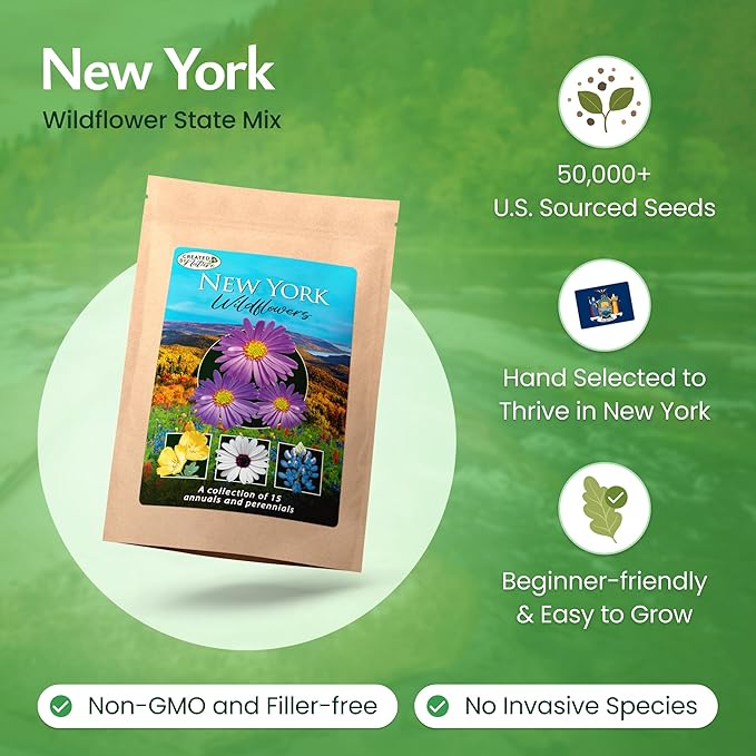 Created By Nature New York Wildflower Seed Mix, 15 Flower Variety, 50,000 Seeds
