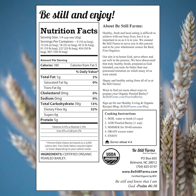 Be Still Farms Organic Pearl Barley Grain (4.8lb) - Pearled Barley Seeds for Soup Pot in Bulk - Not Hulled | Similar to Hulless Barley | Quick Cook Barley for Porridge Cereal | USDA Organic | Vegan