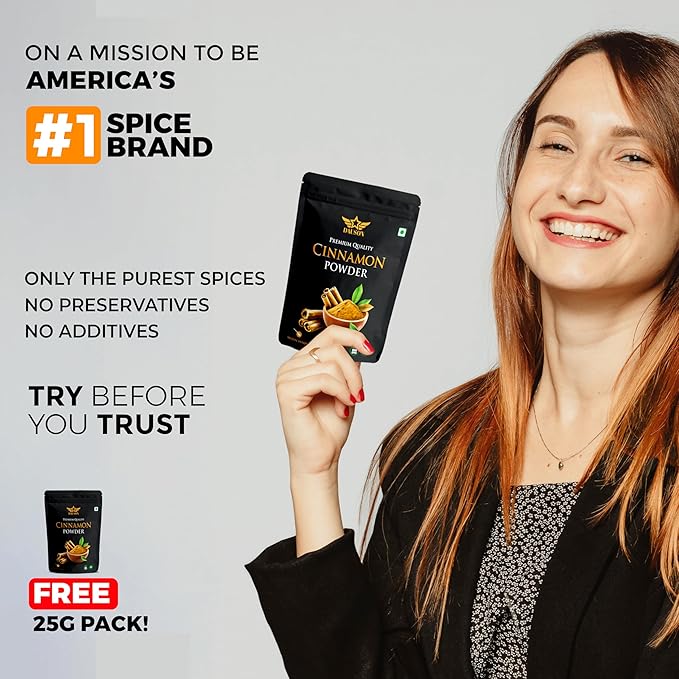 Cinnamon Powder – 100% Pure & Natural | 3.53 Oz Finely Ground Cinnamon | No Additives or Fillers | Aromatic, Earthy Flavor for Cooking | 25g Sample Available | Kitchen Essential for Global Cuisine