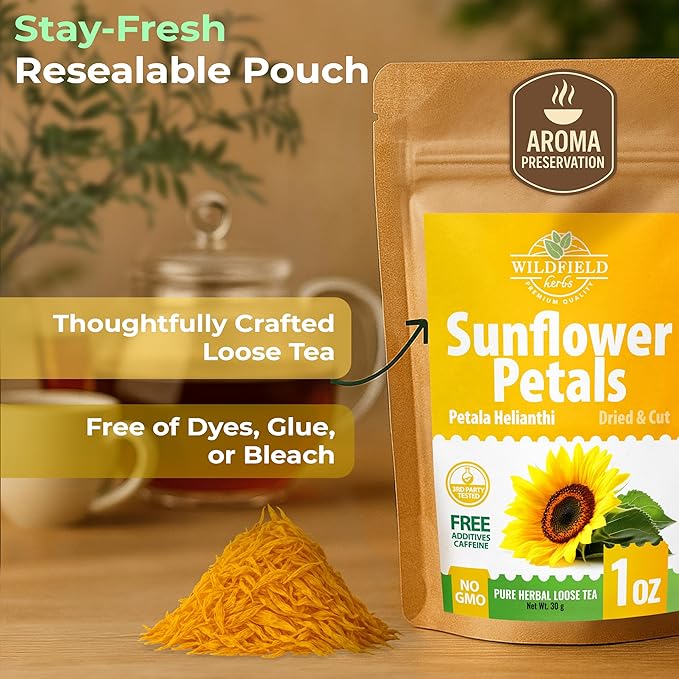 1 oz. Sunflower Petals Herbal Tea (Petala Helianthi) – 28g Dried Sunflower Petals Tea Té de Pétalos de Girasol