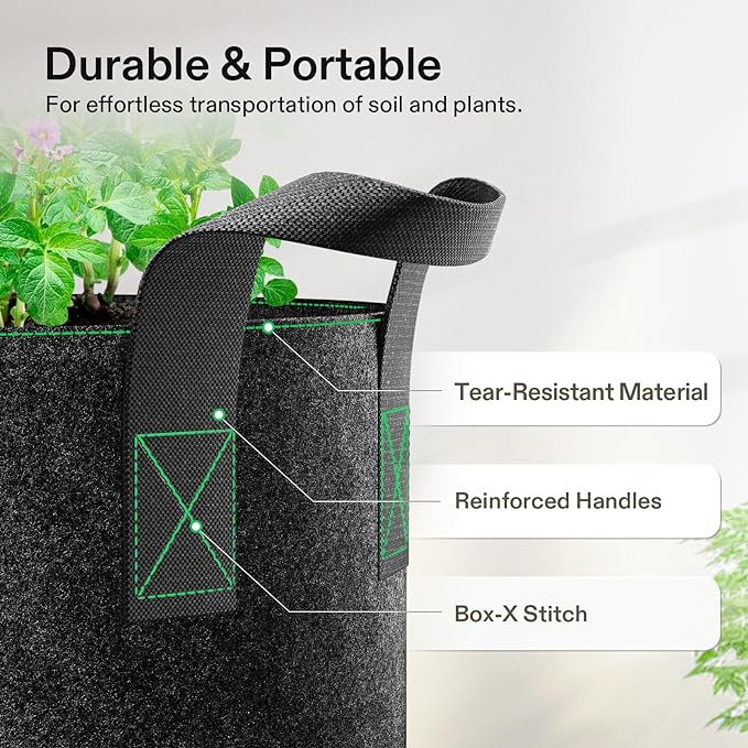 VIVOSUN 5-Pack 30 Gallons Grow Bags, Heavy Duty Thickened Nonwoven Fabric Pots with Handles