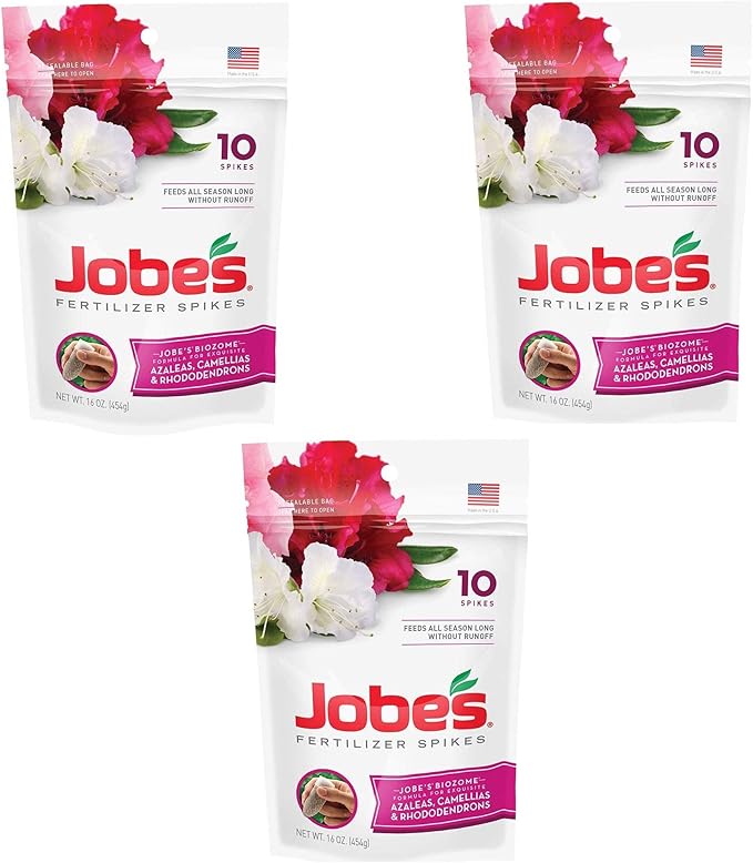 Jobe's 100046761 Azalea, Camellia & Rhododendron Fertilizer Spikes 9-8-7, 3 Pack (10 Spikes per Pack)