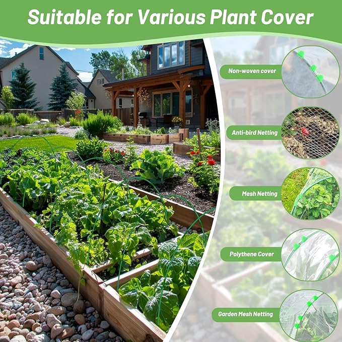70 PCS Garden Hoops for Raised Beds 14 Sets Garden Tunnel Hoops Greenhouse Hoops Grow Tunnel, Rust-Free Fiberglass Garden Hoops Frame for Netting Shade Cloth Cover