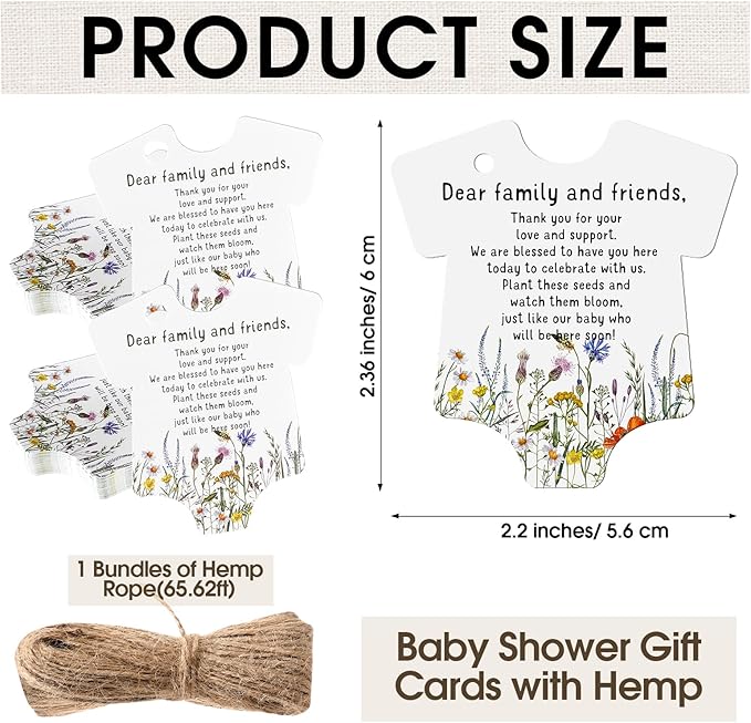 Fumete 50 Sets Wildflower Baby Shower Seed Packets Party Favors for Guests Baby in Bloom Favors Decorations Burlap Bags with Drawstring Thank You Cards and Twine, No Seeds (Wildflower)