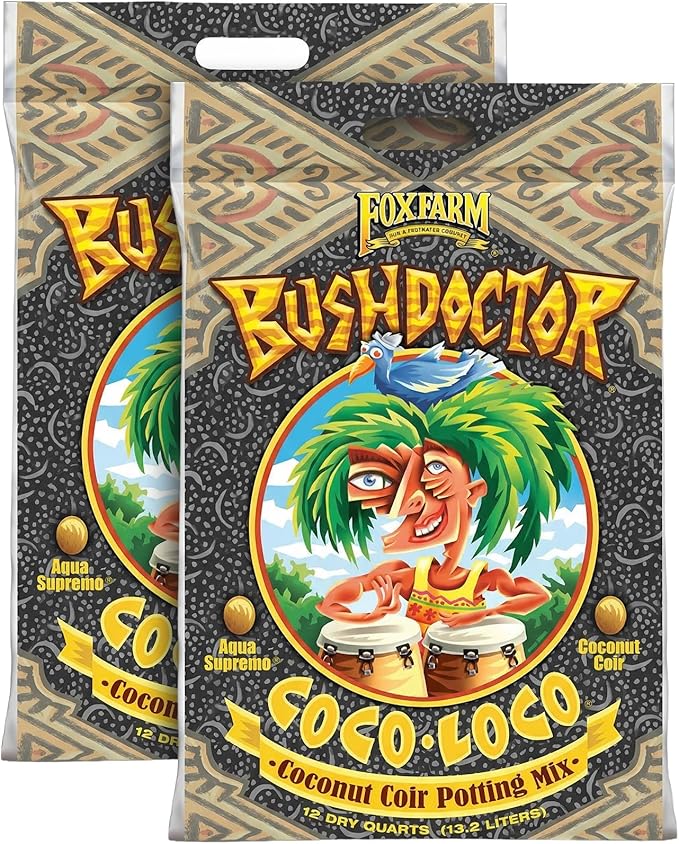 FoxFarm BushDoctor Coco Loco Soil Potting Mix, Triple-Washed for Reduced Salt, Retains Water, Includes Bat Guano & Earthworm Castings - Ideal for All Gardens 12 Quart (2 Pack)