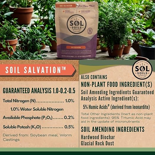 Sol Soils Sol Biotics Soil Salvation – Soil Enhancer with Microbial Booster to Enhance The Health & Vitality of Potting Mixes - Includes Worm Castings, Humic Acids & Biochar for Plants - 4oz