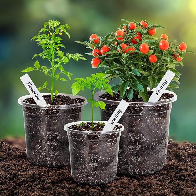 Bonviee 30 Packs 7/5/4 Inch Clear Nursery Pots for Plants, Plastic Seedling Pots with Drainage Holes, Planters for Indoor Plants and Transparent Seed Starter Pots with 10 Plant Labels