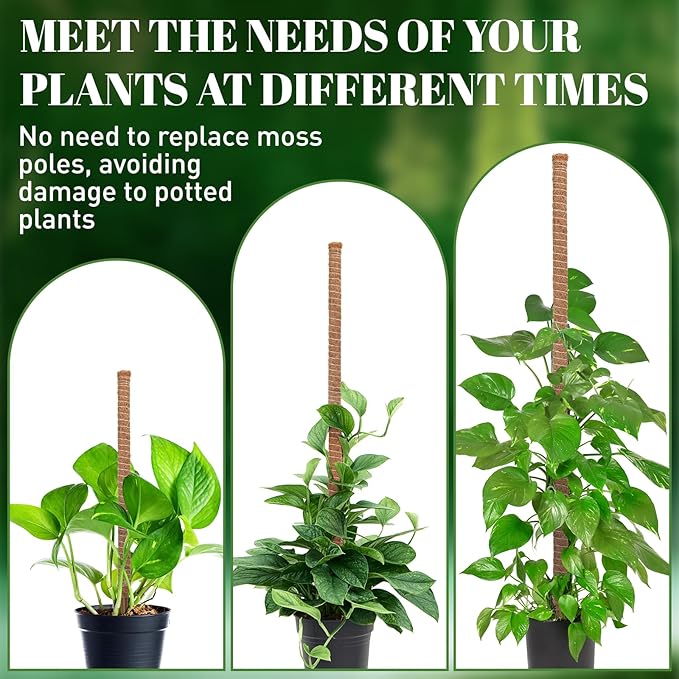 54 Inch Moss Pole, 3 Pack 16 Inch Moss Poles Monstera Plant Support, Moss Poles for Climbing Plants Indoor, Coir Plant Pole Sticks Support Stakes for Potted Plants, Pothos, Philodendron