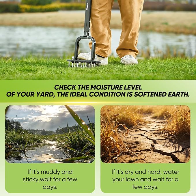 Saker Lawn Aerator Tool, 2026 Upgraded Manual Lawn Aerator with 15-Spike Heavy-Duty Yard Aeration Tool with Spring-Loaded Design, for Loosening Soil Aerating Patio, Yard, Garden Dark Black