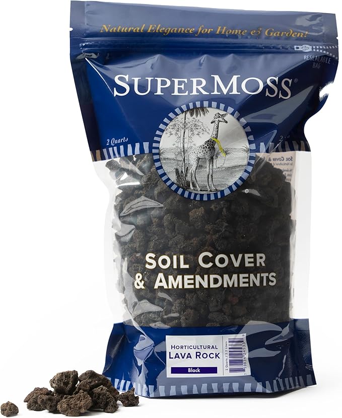 SuperMoss (24533) Horticultural Lava Rock – Premium Soil Amendment & Decorative Top Dressing for Plants, Terrariums, & Aquariums, 2 Quarts Bag, Black