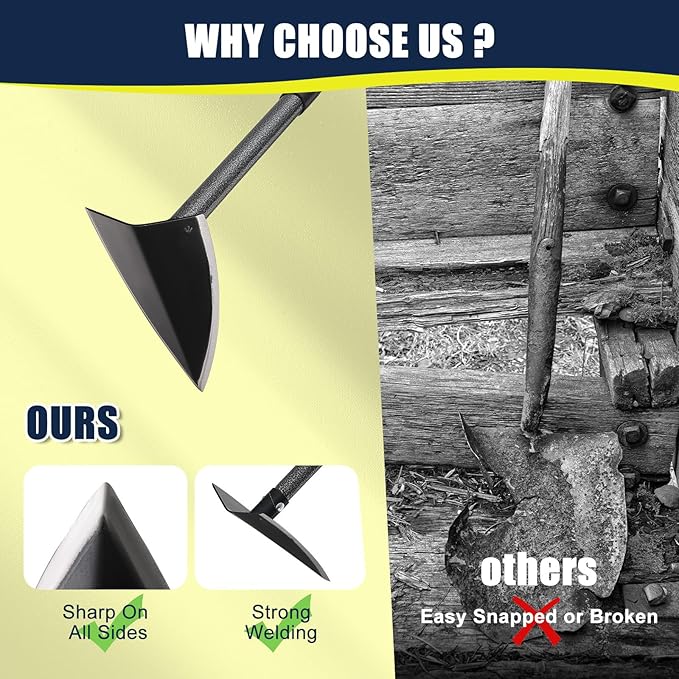 Garden Hoe 71 Inch Long Handle, Heavy Duty Trenching Hoe with Sharp Edge Blade, Triangle Weeding Hoe for Weeds Removal, Cultivating, Digging, Loosen Soil, Landscaping