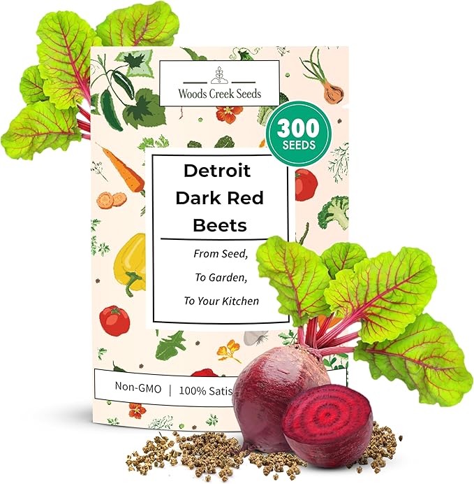 Woods Creek Seeds: Detroit Dark Red Beet Seeds for Planting Outdoors or Indoors - Heirloom Root Vegetable Seeds - Non-GMO Dark Red Beets Seed Pack - Easy to Grow, Sweet Flavor & Edible Greens