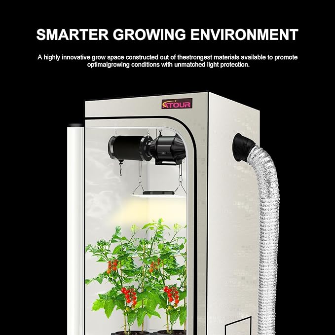 ATOUR LED Grow Light Specil Tent, High Reflective PE Film Grow Tent, 1680D High Strength Canvas Plant Tent with Observation Window & Floor Tray for Hydroponics Indoor Plant (24"x24"x48")