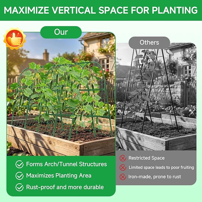 Cucumber Trellis for Raised Bed, 48x65 Inch U-Shape Garden Trellis for Outdoor Climbing Plants, Rust-Resistant Arch Plant Support Vegetable Trellis for Cucumber Tomato Pea Zucchini, Squash