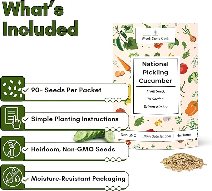 National Pickling Cucumber Seeds for Planting - Heirloom Cucumber Seed Pack - Non-GMO Pickling Cucumbers for Planting Indoors or Outdoors | Woods Creek Seeds